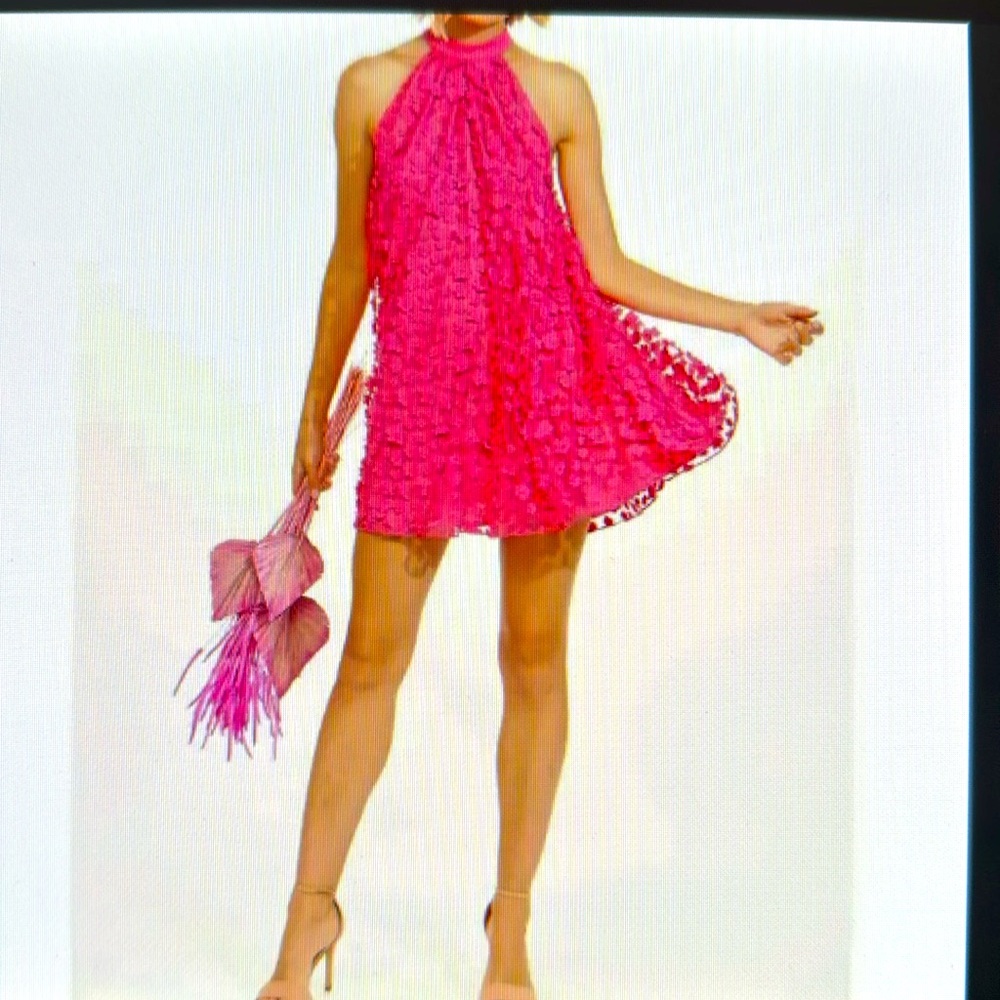 Eva Franco 3 D Floral Appliqué Halter Mini Swing Dress Sz 10